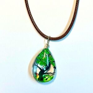 Handmade Lace Dried Flowers Oval Pendant Necklace #21